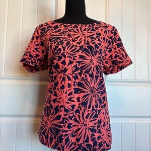 Modcloth Pink Graphic Boxy Short Sleeve Blouse